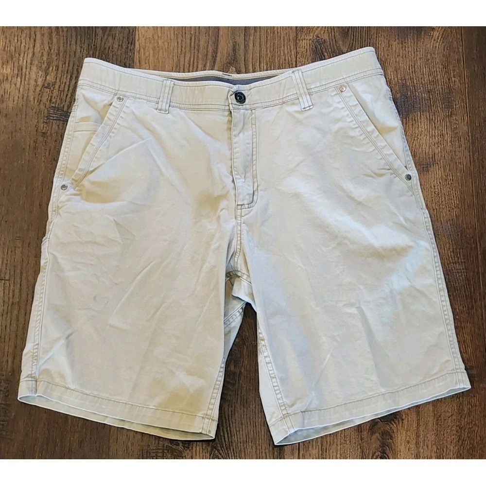 Swiss Tech Mens Chino Shorts, Size 34, Tan Khaki, Inseam 9", Flat Front